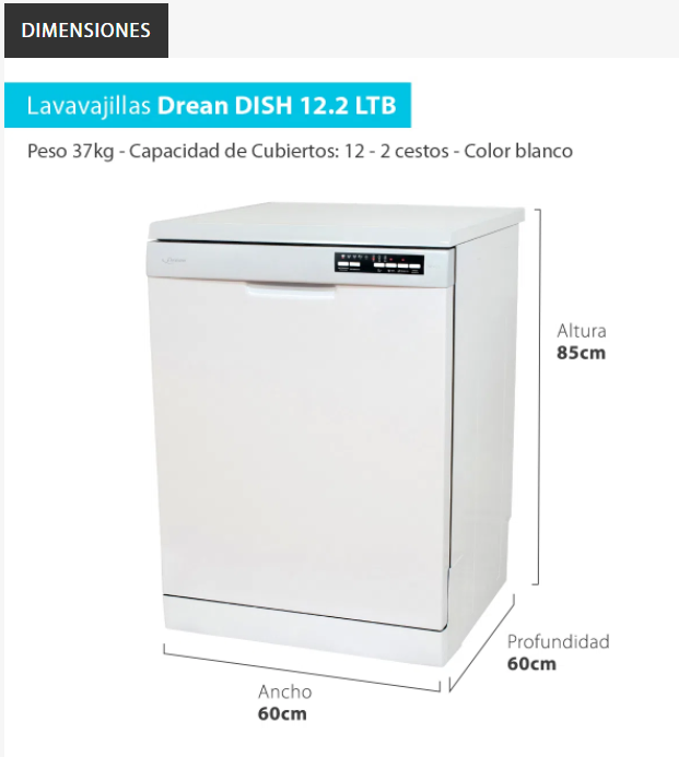 LAVAVAJILLAS 12 CUB. DISH 12.2 LTB DREAN