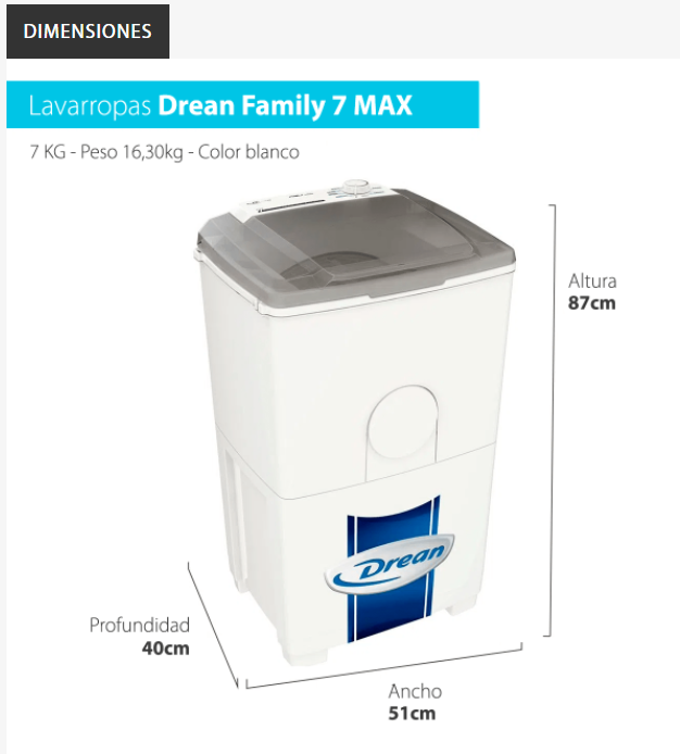 LAVARROPAS 7 KG SEMIAUT. MAX FAMILY DREAN