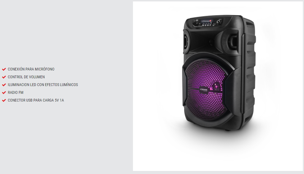 BAFLE POTENCIADO 4 VIAS WOOFER 8" MP3/USB/FM DJS-820BT CROWN MUSTANG 