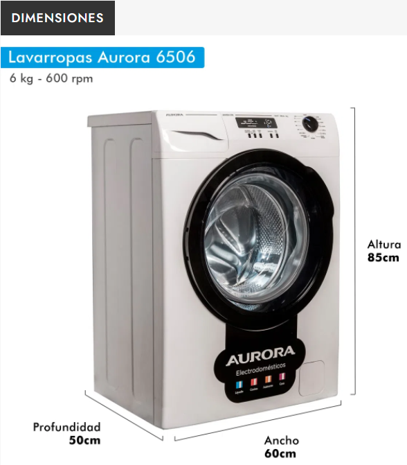 LAVARROPAS 6 KG AUT. C/FRONT. 6506 AURORA