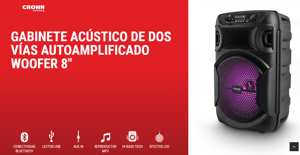 GABINETE ACUSTICO 8" 2 VIAS DJS 820BT CROWN MUSTANG